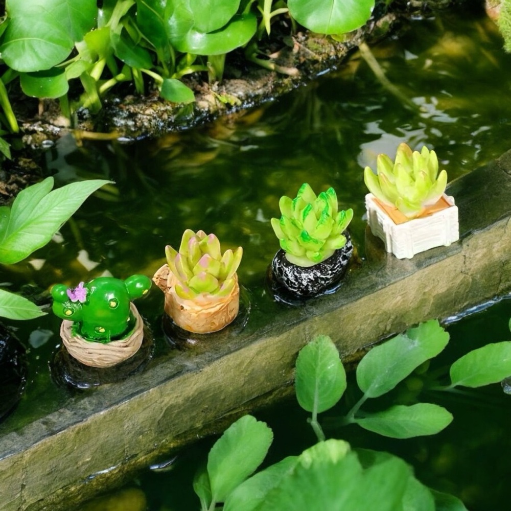 Set Of 4pc Miniature Landscape Ornaments Cactus Creative Potted Resin Decorative